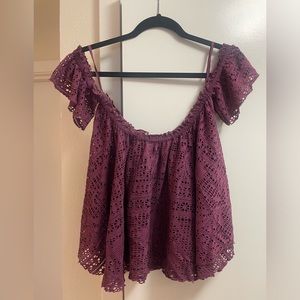 Maroon Free People off the shoulder top.